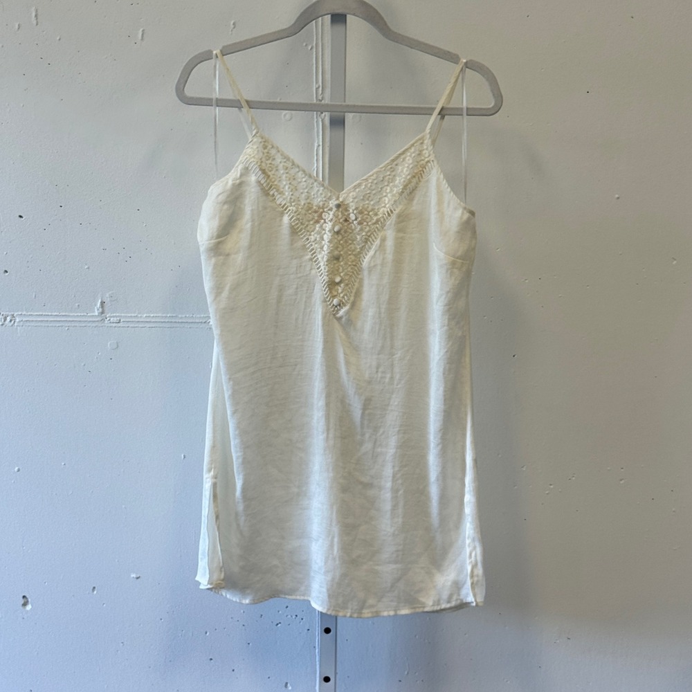 Band of Gypsies White Lace Trim V-Neck Cami Tank Top W1C34423 DEL Size S